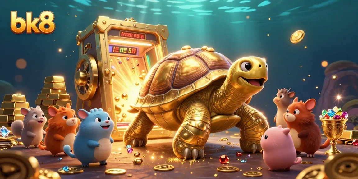 Experience captivating games at bk8 with a rich casino vibe, showcasing playful characters and dazzling treasures.