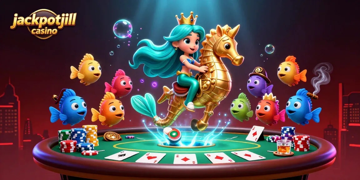 Engage in the thrilling adventure at jackpotjill casino with a mermaid and vibrant casino elements.
