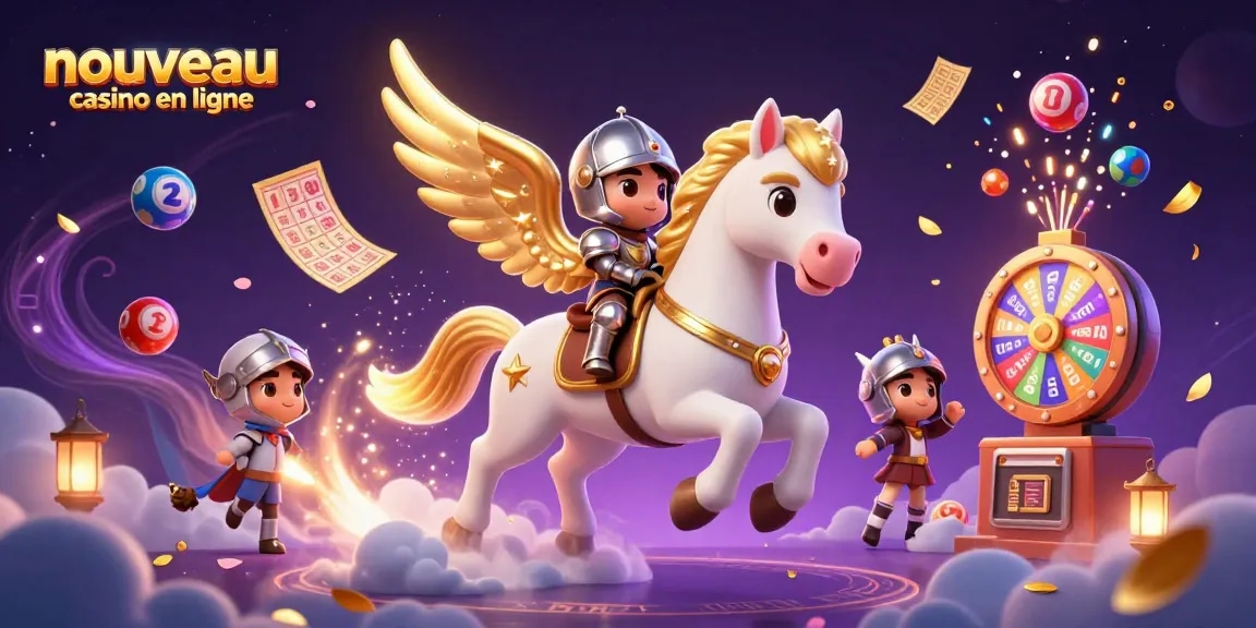 Profitez de l'excitation d'un nouveau casino en ligne avec des éléments de loterie animés et un cheval majestueux.