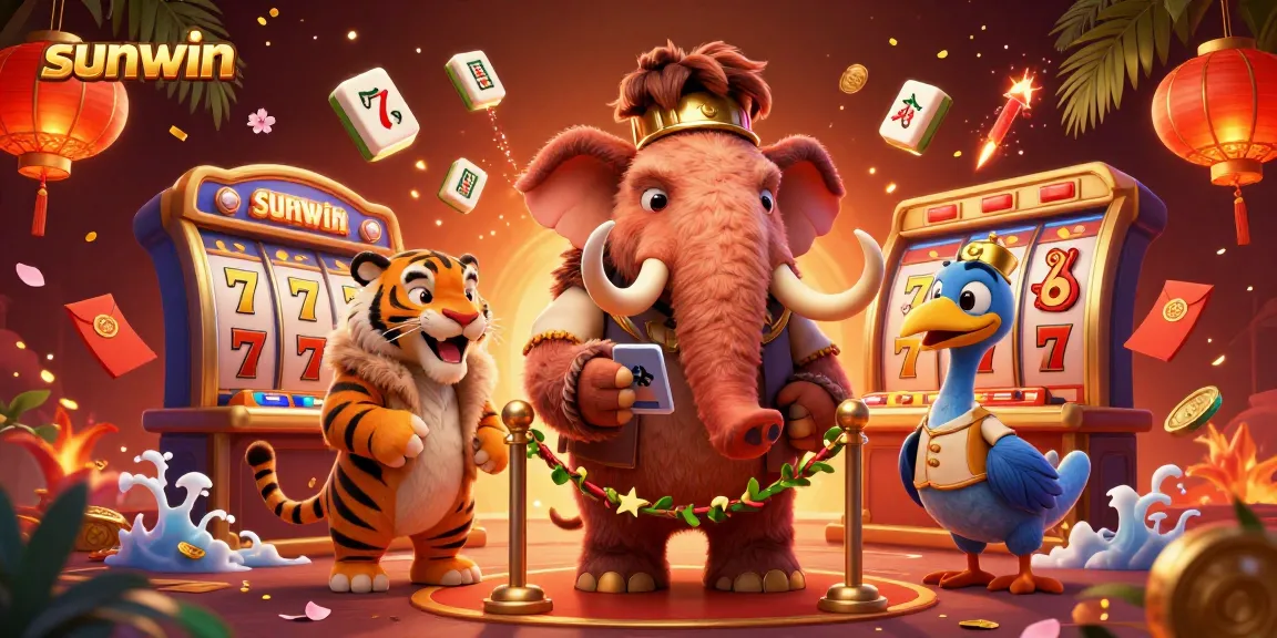 Experience exciting gaming adventures at sunwin with a 3D cartoon casino scene featuring vibrant characters.
