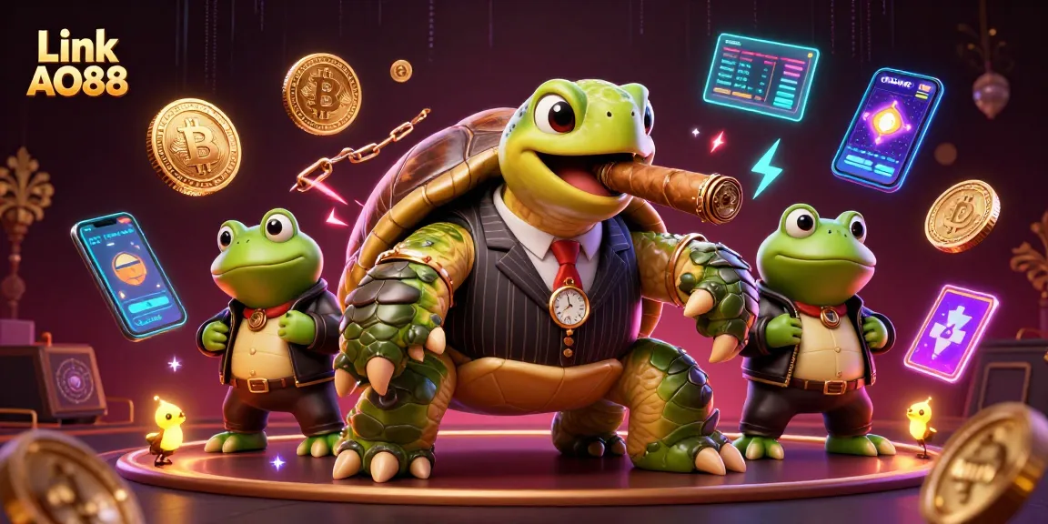 Engage with Link AO88 at a vibrant casino, highlighting the dynamic gaming scene with lively characters.