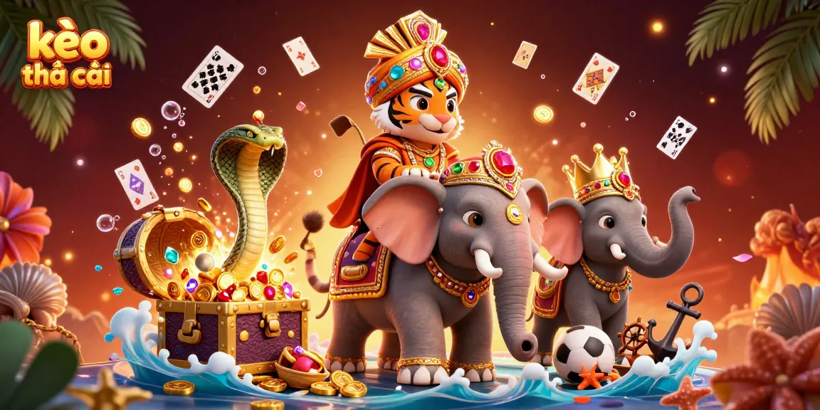 Bet on kèo nhà cái through a vibrant 3D illustration of a maharaja tiger in a dynamic sports betting scene.