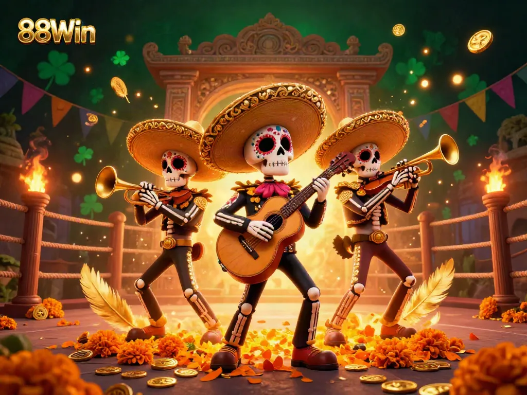 Experience the vibrant culture of 88Win with a festive mariachi band in a dynamic casino scene.