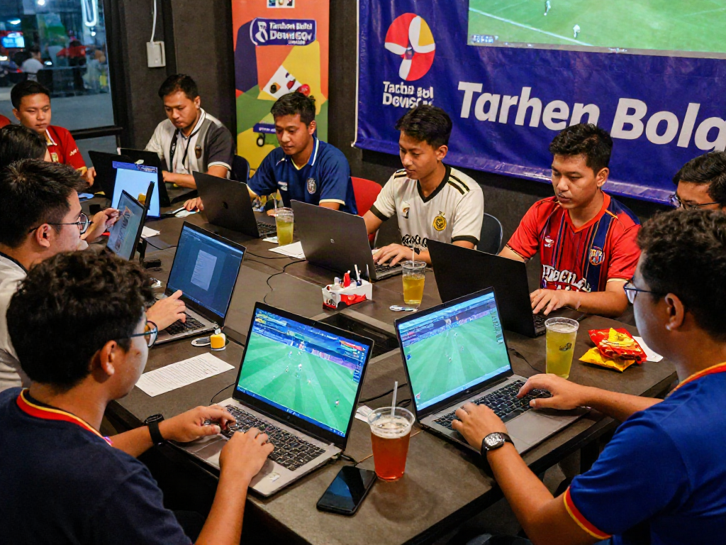 The excitement of Taruhan Bola DewaGG as sports bettors analyze matches in a lively group setting.