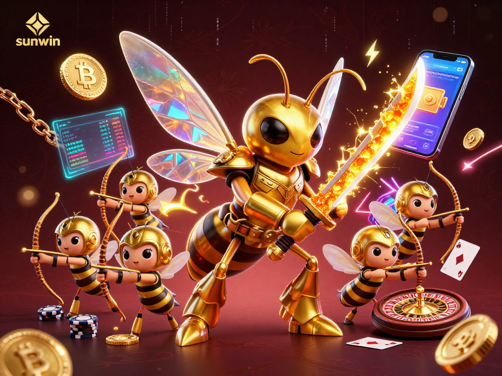 Experience exciting gameplay with sunwin's thrilling casino illustration of a golden hornet samurai.