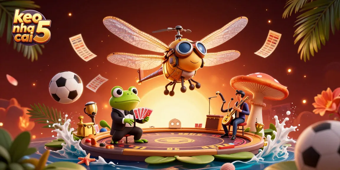Exciting sports betting action with keo nha cai 5, showcasing vibrant cartoon characters and casino elements.