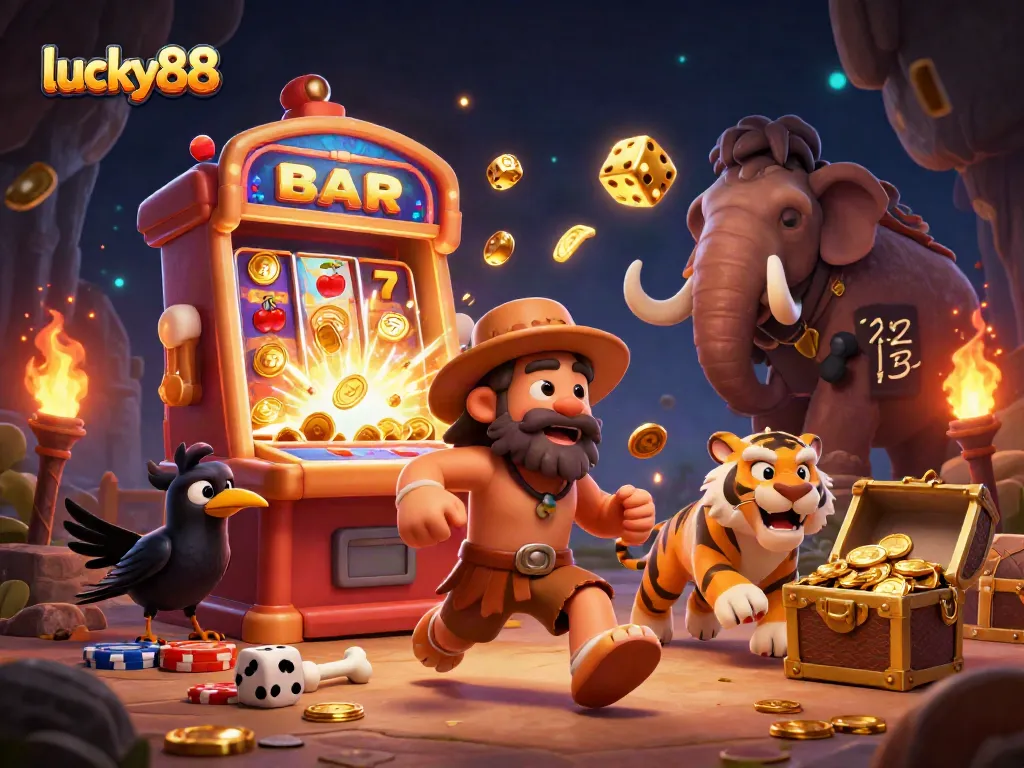 Experience the excitement of lucky88 gaming with a dynamic 3D casino scene featuring vibrant characters and rich details.