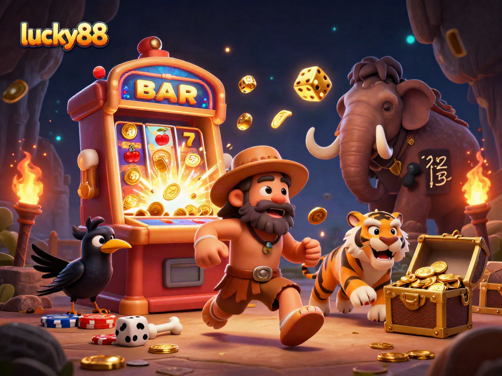 Experience the excitement of lucky88 gaming with a dynamic 3D casino scene featuring vibrant characters and rich details.
