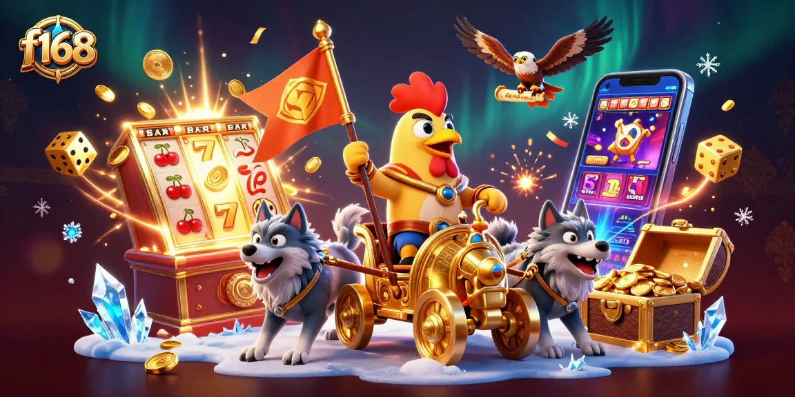 Win big with f168's 3D cartoon rooster warlord amidst a jackpot explosion of casino excitement!