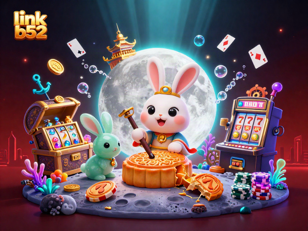 Engage with link b52 in a dynamic casino scene featuring a moon rabbit and thrilling game elements.