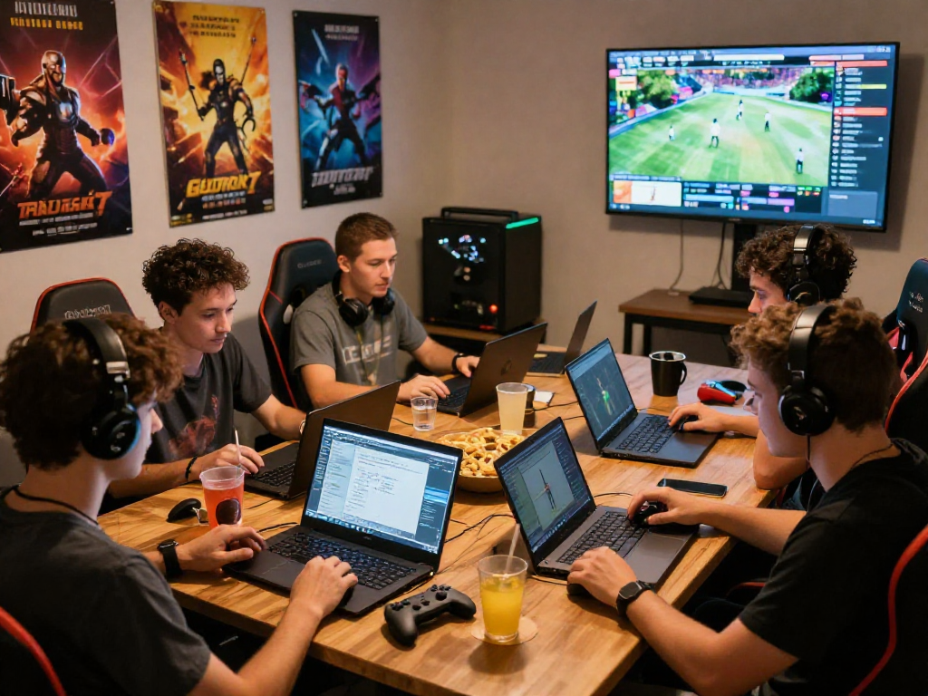 Friends enjoying online gaming at lemon121 hub with snacks and colorful displays.