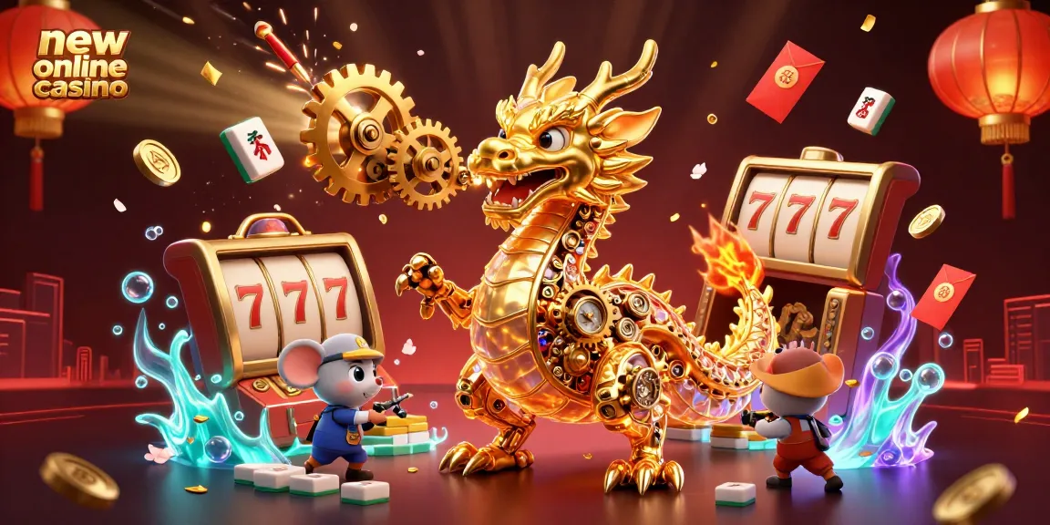 Experience the thrill of a new online casino with a golden dragon and vibrant game elements.